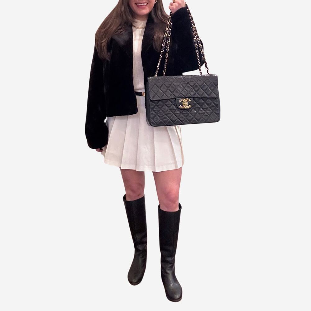 Authentic Vintage Chanel Lambskin Quilted Maxi Flap w 24k Gold-Plated Hardware - Picture 12 of 15